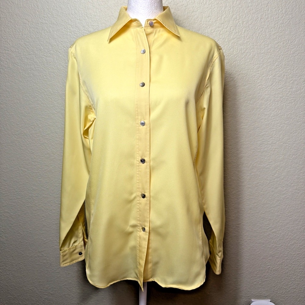Ports International Blouse Womens M Yellow Button Down Vintage 1970s Collared